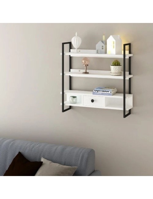 Scaffale da Parete Mensole e Cassetto Severo Colore Nero e Bianco