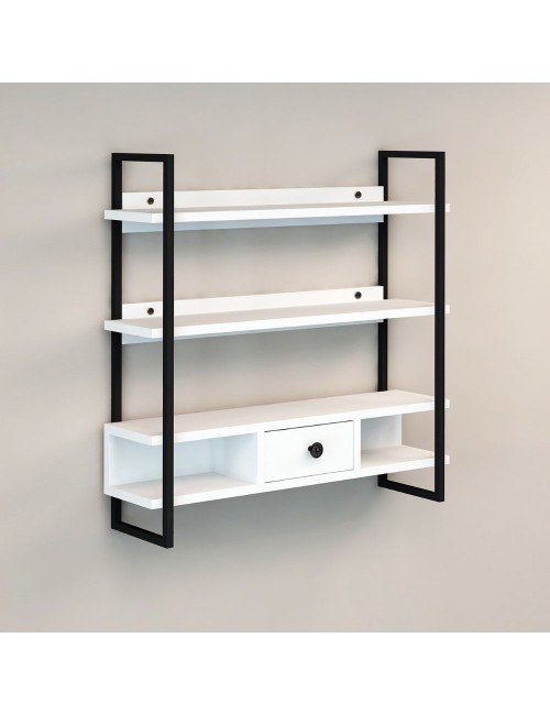 Scaffale da Parete Mensole e Cassetto Severo Colore Nero e Bianco