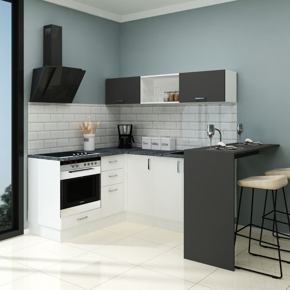 Cucina angolare 180x160 con penisola reversibile colore bianca e nera Matera