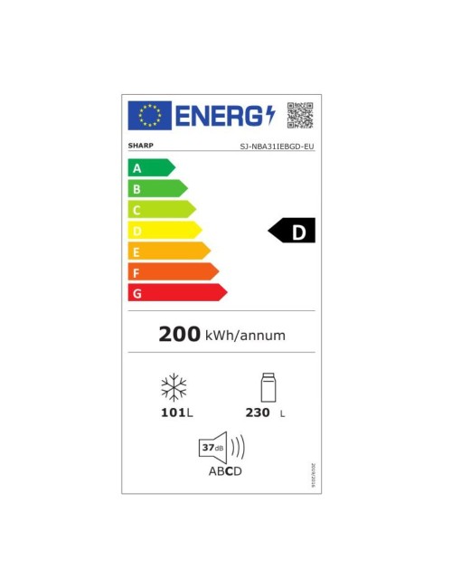 Frigorifero NO FROST Sharp SJNBA31IEBGD 331lt con estetica glass nero classe D