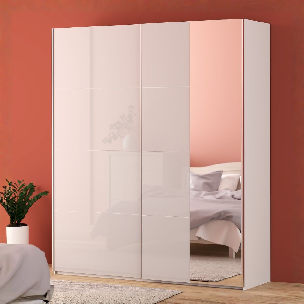 Armadio Afra bianco 200x61x235H con ante scorrevoli e specchio