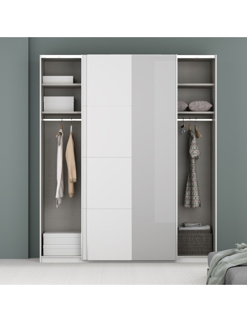 Armadio Afra bianco 200x61x235H con ante scorrevoli e specchio