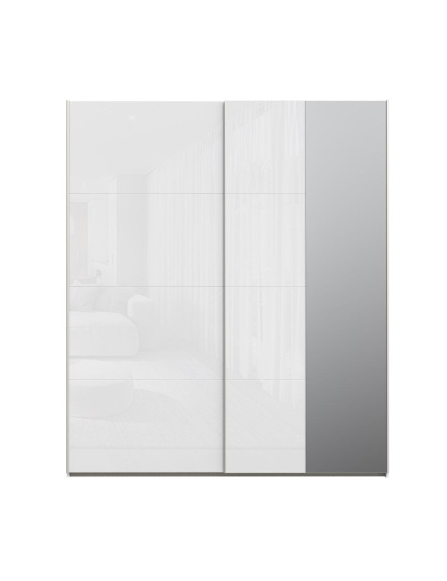 Armadio Afra bianco 200x61x235H con ante scorrevoli e specchio