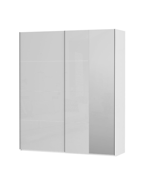 Armadio Afra bianco 200x61x235H con ante scorrevoli e specchio