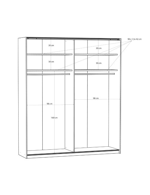 Armadio Afra bianco 200x61x235H con ante scorrevoli e specchio