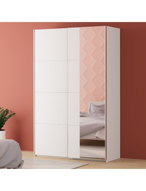 Armadio Afra bianco 150x61x235H con ante scorrevoli e specchio