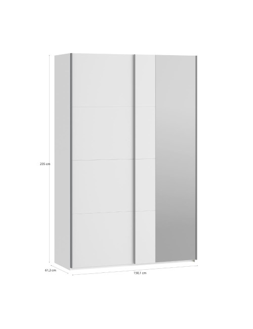 Armadio Afra bianco 150x61x235H con ante scorrevoli e specchio