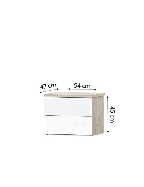 Comodino Melodia 2 Cassetti Rovere Sbiancato e Bianco Lucido – Design Moderno Senza Maniglie