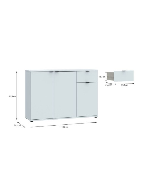 Mobile multiuso Segno 3 ante e 1 cassetto 120 cm grigio chiaro