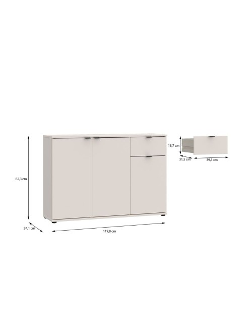 Mobile multiuso Segno 3 ante e 1 cassetto 120 cm cashmere