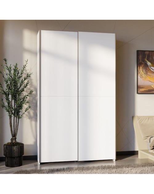 Armadio Nico 2 ante scorrevoli bianco 120x39x210 con ripiani e appendiabiti