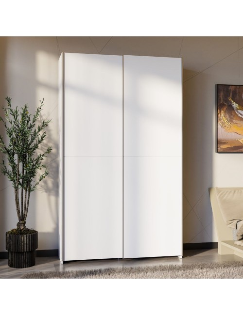 Armadio Nico 2 ante scorrevoli bianco 120x39x210 con ripiani e appendiabiti