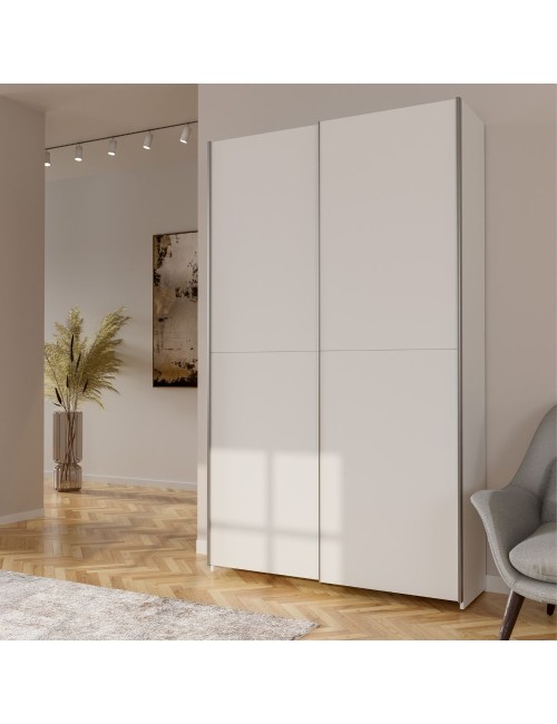 Armadio Nico 2 ante scorrevoli bianco 120x39x210 con ripiani e appendiabiti