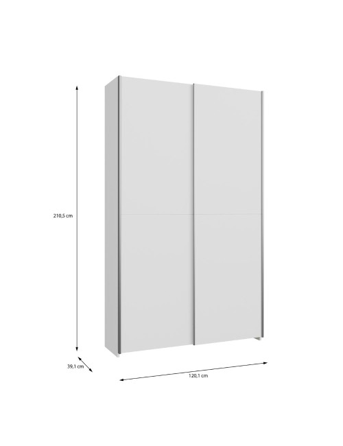 Armadio Nico 2 ante scorrevoli bianco 120x39x210 con ripiani e appendiabiti