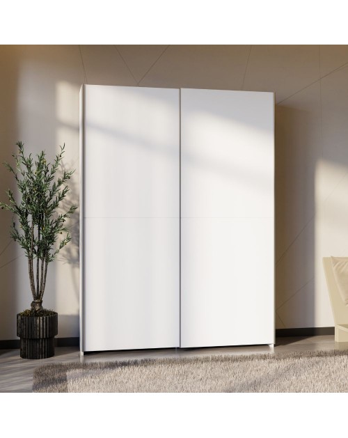 Armadio Nico 2 ante scorrevoli bianco 150x39x210 con ripiani e appendiabiti