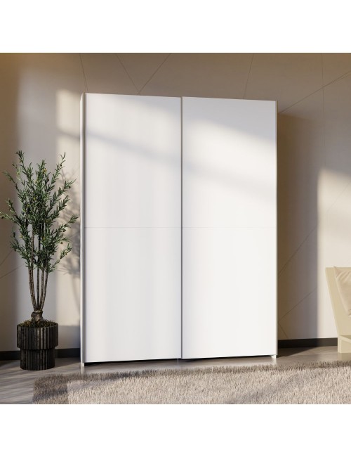 Armadio Nico 2 ante scorrevoli bianco 150x39x210 con ripiani e appendiabiti