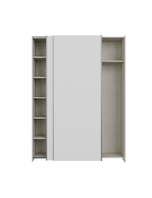 Armadio Nico 2 ante scorrevoli bianco 150x39x210 con ripiani e appendiabiti