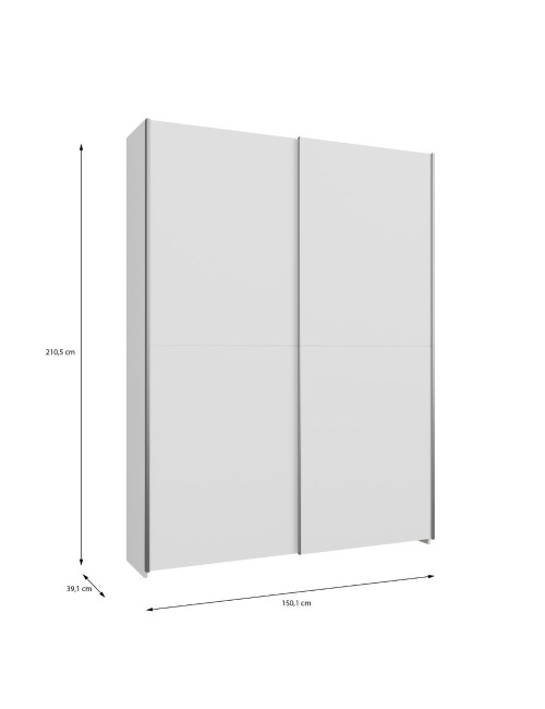 Armadio Nico 2 ante scorrevoli bianco 150x39x210 con ripiani e appendiabiti