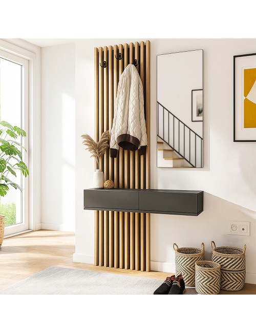 Mobile Ingresso Elois Antracite e Rovere con Specchio e Appendiabiti