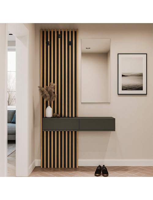 Mobile Ingresso Elois Antracite e Rovere con Specchio e Appendiabiti