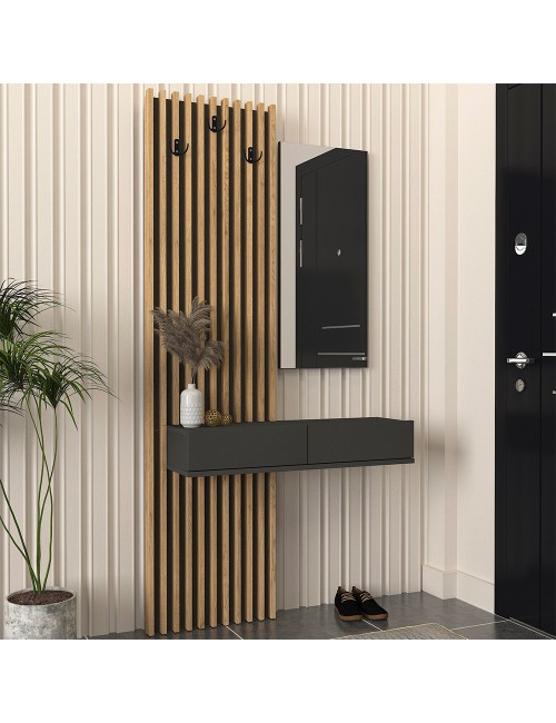 Mobile Ingresso Elois Antracite e Rovere con Specchio e Appendiabiti