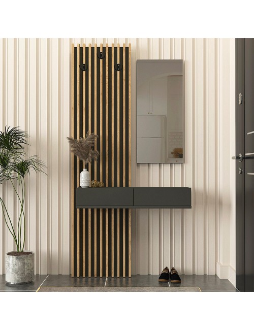 Mobile Ingresso Elois Antracite e Rovere con Specchio e Appendiabiti