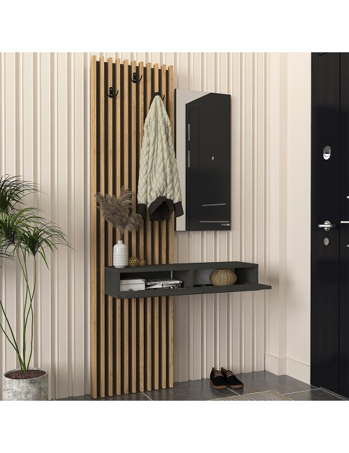 Mobile Ingresso Elois Antracite e Rovere con Specchio e Appendiabiti