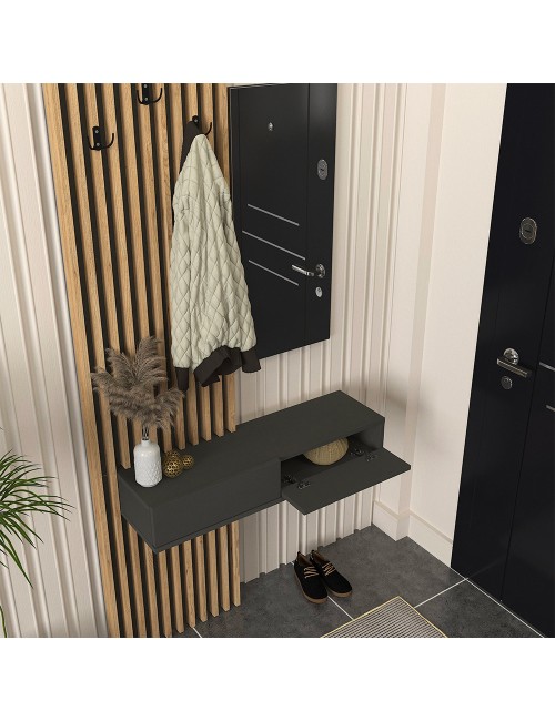 Mobile Ingresso Elois Antracite e Rovere con Specchio e Appendiabiti