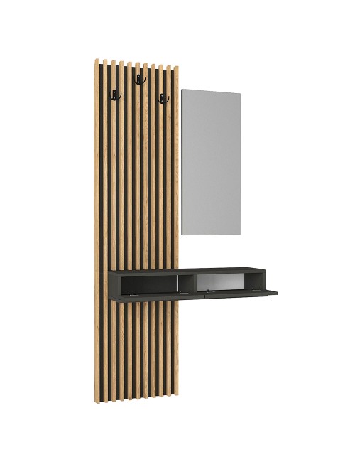 Mobile Ingresso Elois Antracite e Rovere con Specchio e Appendiabiti