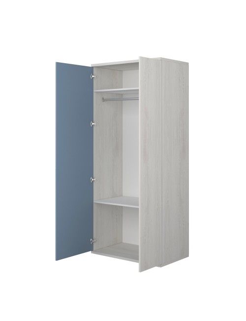 Armadio Angolare 5 Ante Bianco Consumato e Celeste con Ripiani e Appendiabiti – 233 cm