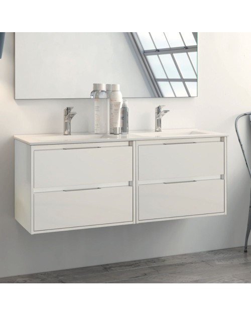 Mobile bagno sospeso doppio lavabo Bolton bianco laccato lucido 120x45x48H 4 cassetti: design e funzionalità