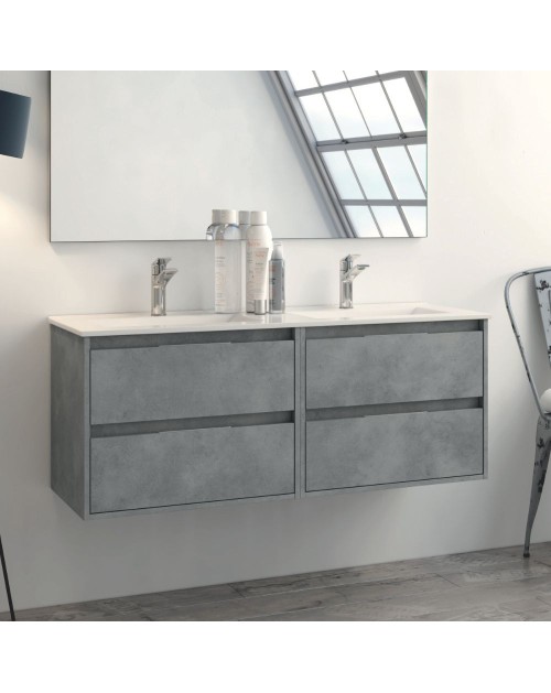 Mobile bagno sospeso doppio lavabo Bolton grigio cemento 120x45x48H 4 cassetti: design e funzionalità