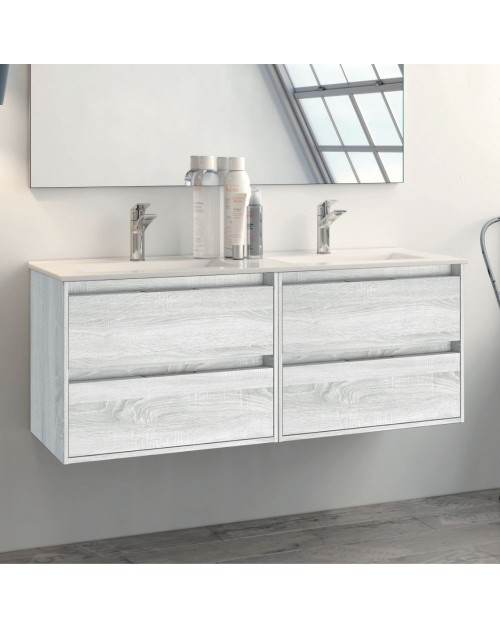 Mobile bagno sospeso doppio lavabo Bolton rovere grigio ghiaccio 120x45x48H 4 cassetti: design e funzionalità