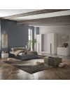 Camera da letto Aria con armadio bianco spatolato neve e letto contenitore Ascoli grigio