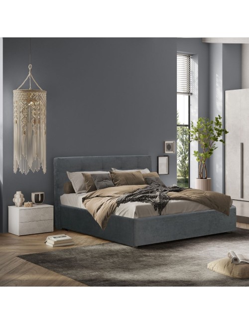 Camera da letto Aria con armadio bianco spatolato neve e letto contenitore Ascoli grigio