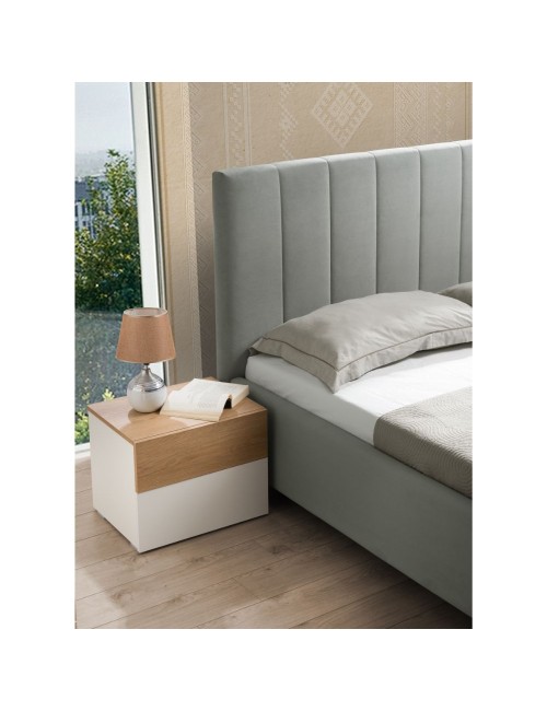Camera da letto Amor bianco e rovere con armadio 6 ante specchiato e letto contenitore – Eleganza Moderna