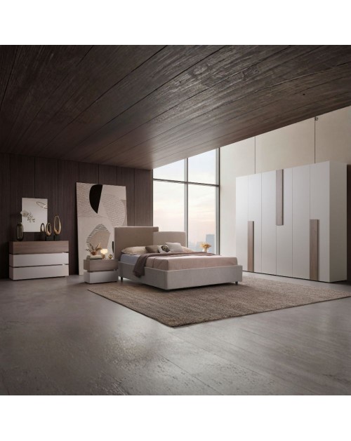 Camera da Letto Malena con Letto Contenitore e Armadio 6 Ante Grigio Chiaro e Vanguard