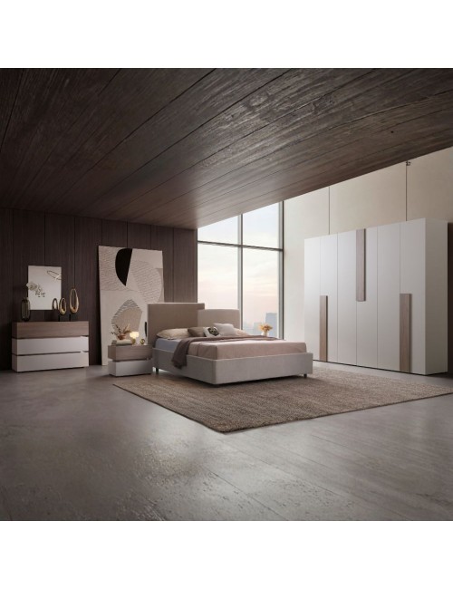 Camera da Letto Malena con Letto Contenitore e Armadio 6 Ante Grigio Chiaro e Vanguard