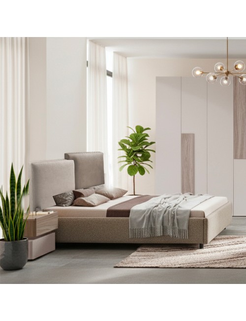 Camera da Letto Malena con Letto Contenitore e Armadio 6 Ante Grigio Chiaro e Vanguard