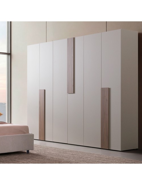 Camera da Letto Malena con Letto Contenitore e Armadio 6 Ante Grigio Chiaro e Vanguard