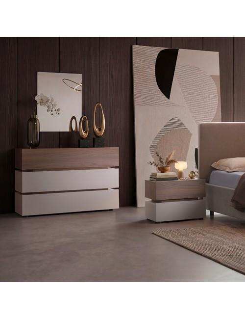 Camera da Letto Malena con Letto Contenitore e Armadio 6 Ante Grigio Chiaro e Vanguard