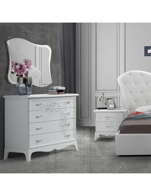Camera da letto Marsida bianco larice con armadio scorrevole serigrafato – Eleganza e funzionalità per la tua zona notte