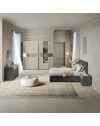 Camera da letto Tania grigio e talco armadio scorrevole con specchi e letto contenitore Napoli