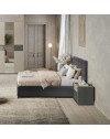 Camera da letto Tania grigio e talco armadio scorrevole con specchi e letto contenitore Napoli