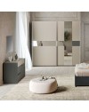 Camera da letto Tania grigio e talco armadio scorrevole con specchi e letto contenitore Napoli