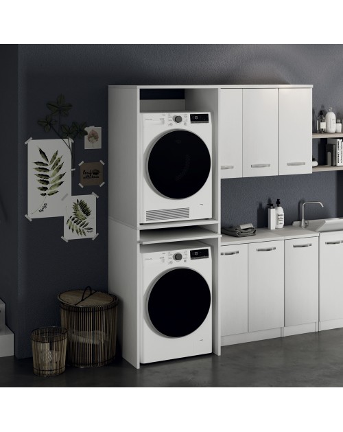Colonna lavanderia coprilavatrice e copriasciugatrice 71x65x210 cm bianco frassinato con ripiano estraibile