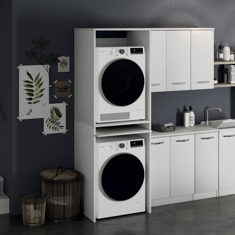 Colonna lavanderia coprilavatrice e copriasciugatrice 71x65x210 cm bianco frassinato con ripiano estraibile