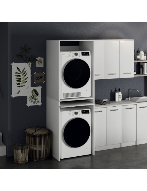 Colonna lavanderia coprilavatrice e copriasciugatrice 71x65x210 cm bianco frassinato con ripiano estraibile