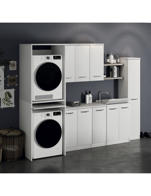 Colonna lavanderia coprilavatrice e copriasciugatrice 71x65x210 cm bianco frassinato con ripiano estraibile