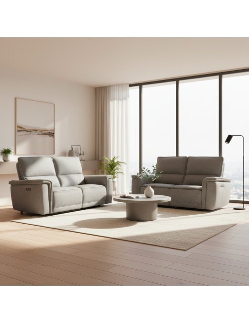 Set divani recliner elettrici Velveta 3 posti + 2 posti tessuto grigio